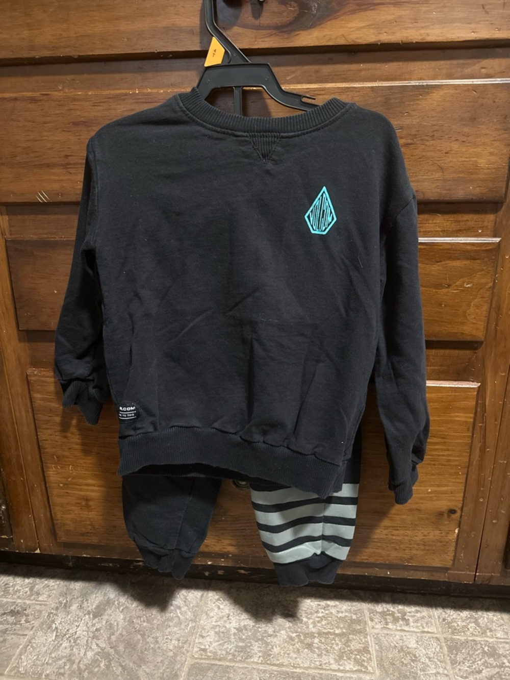 Valcom Kids Black Sweatshirt & Striped Jogger Matching Set